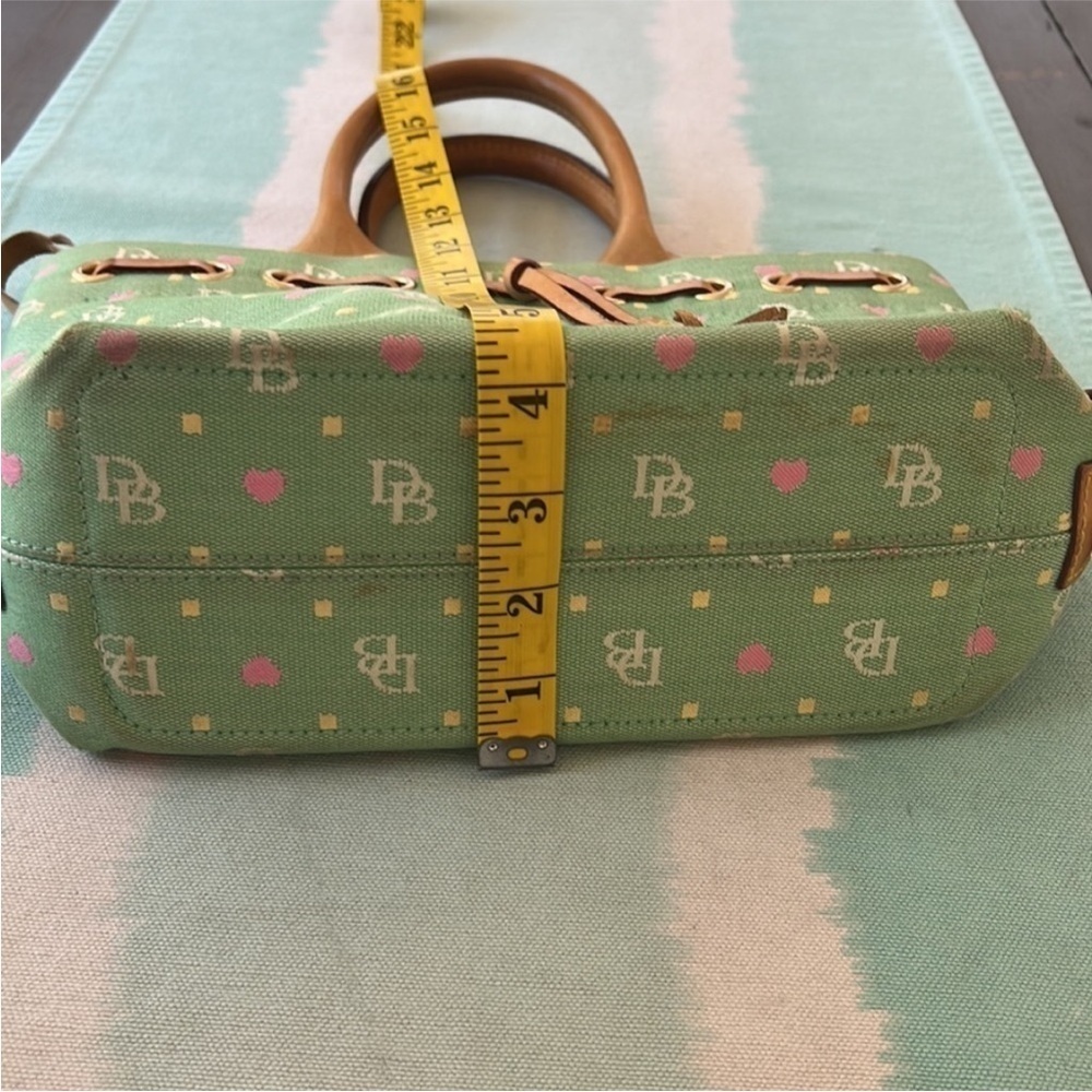 Dooney & Bourke DB Logo Heart Print Canvas Leather Tassel Bag - Picture 12 of 14